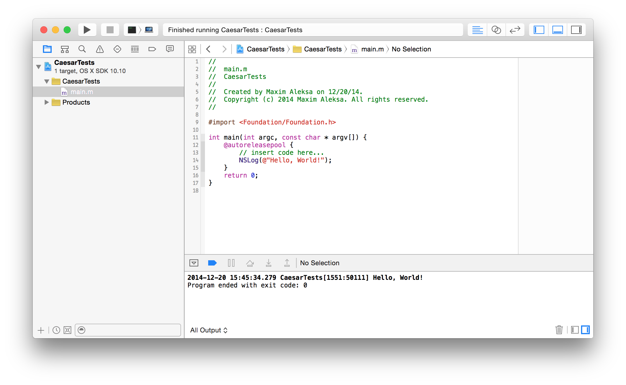xcode hello world
