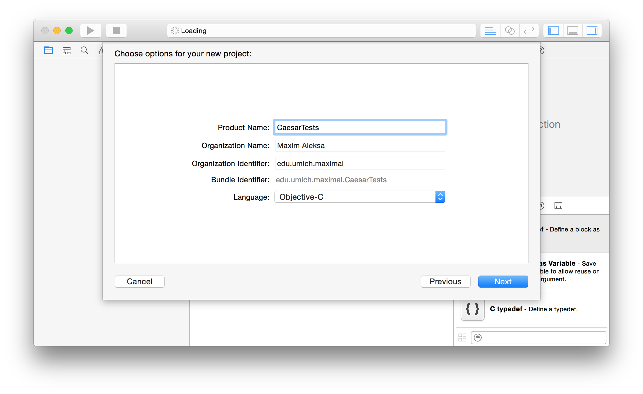 xcode project options
