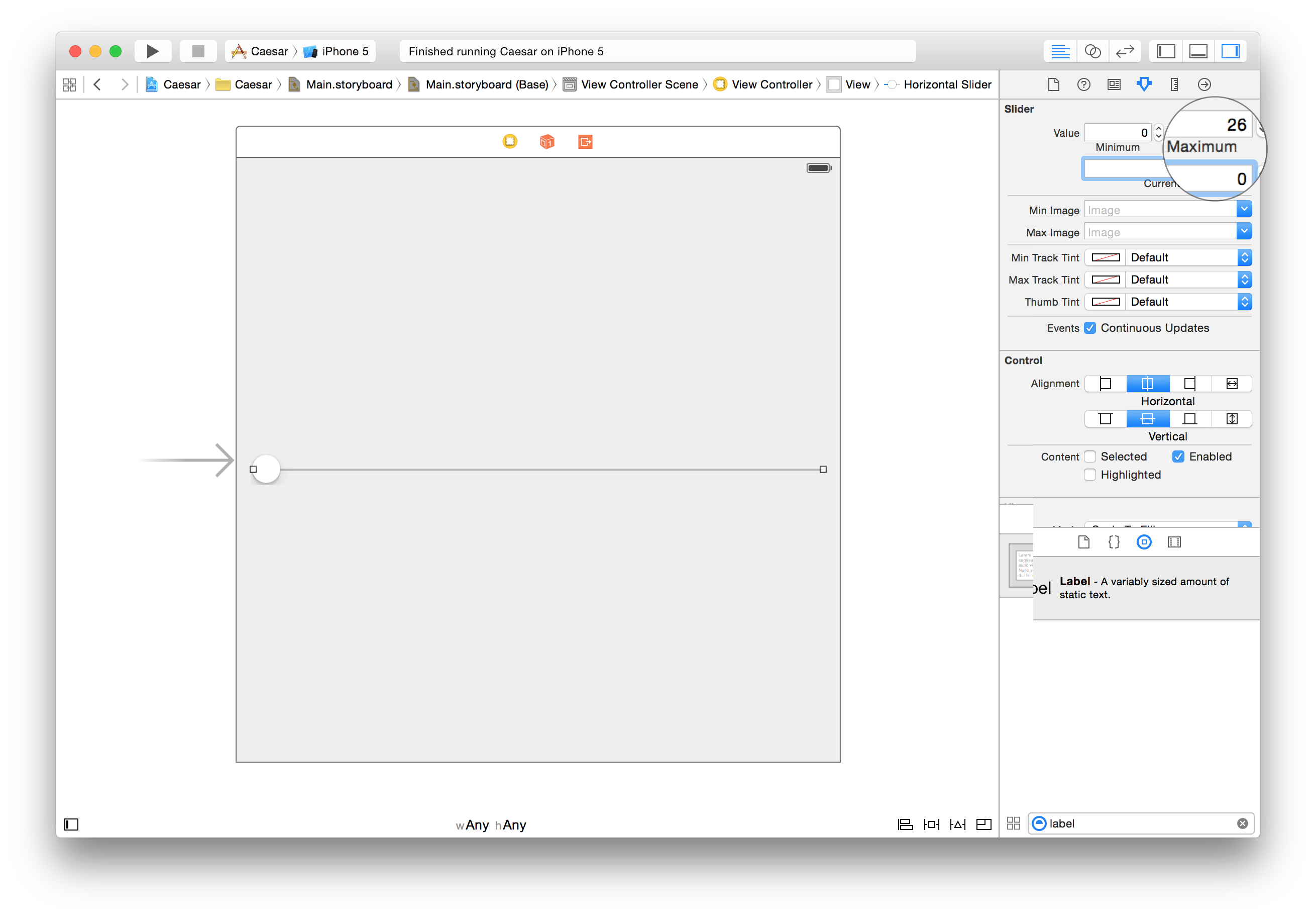 xcode view slider